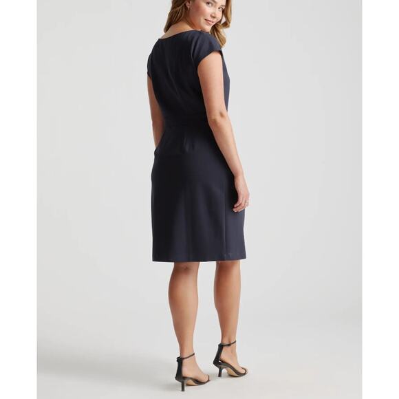 Quince NWT Ultra Stretch Ponte Cap Sleeve Dress Navy Blue Sheath Sml Classic - Picture 3 of 14